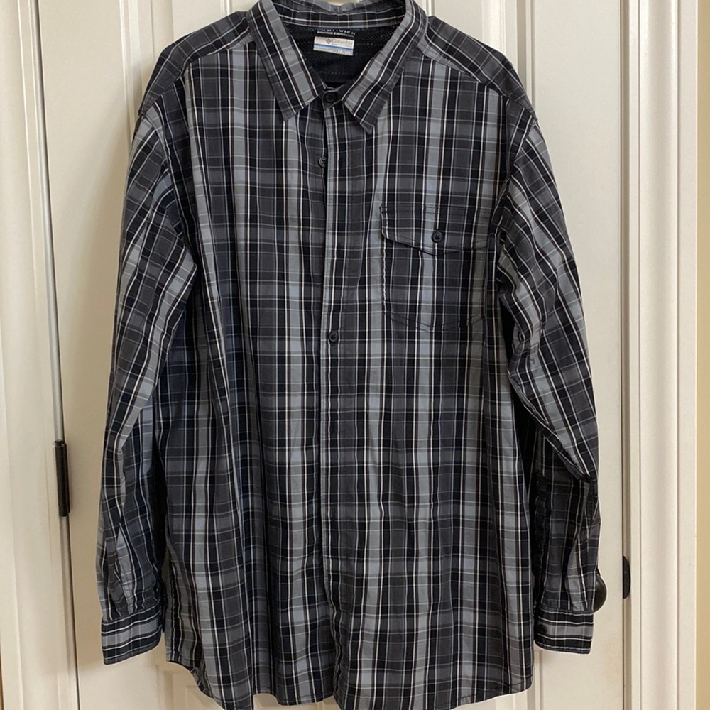 Columbia Long Sleeve Button Down Shirt Gray Plaid Men's XXL.